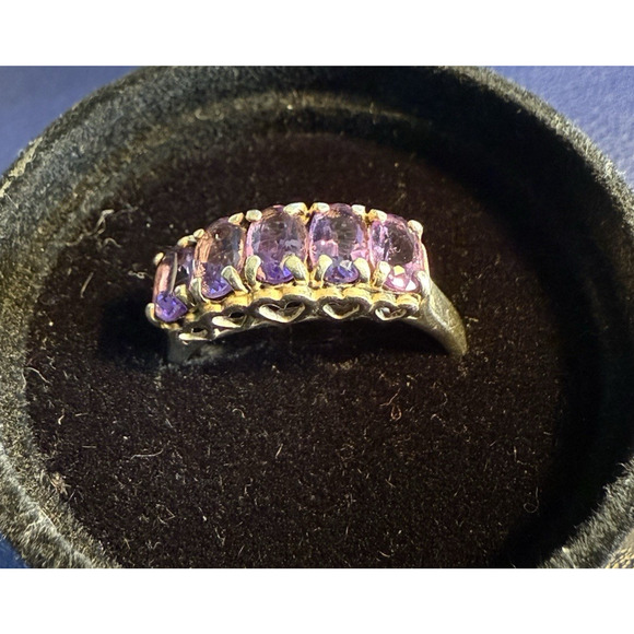 Vintage Sterling Silver Amethyst Ring CNA Thailand Size 10 Five Stone Band - Picture 3 of 11